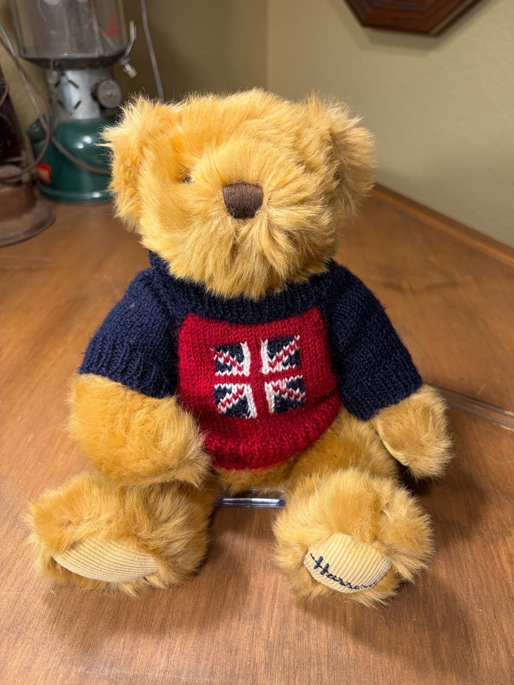 Harrods Knightsbridge Plush Teddy Bear British Union Jack Flag Blue Sweater 10”